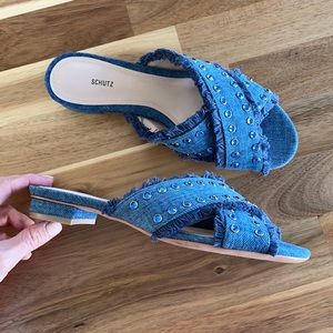 Schutz denim slides